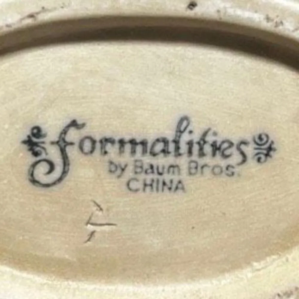 Vintage Formalities By Bauym Bros. Stoneware Vase Medium Blue Tan Floral Ceramic